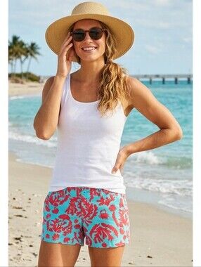 Lilly Pulitzer  Callahan Shorts In "Don't Be Shellfish" Turquoise & Coral/Red 00